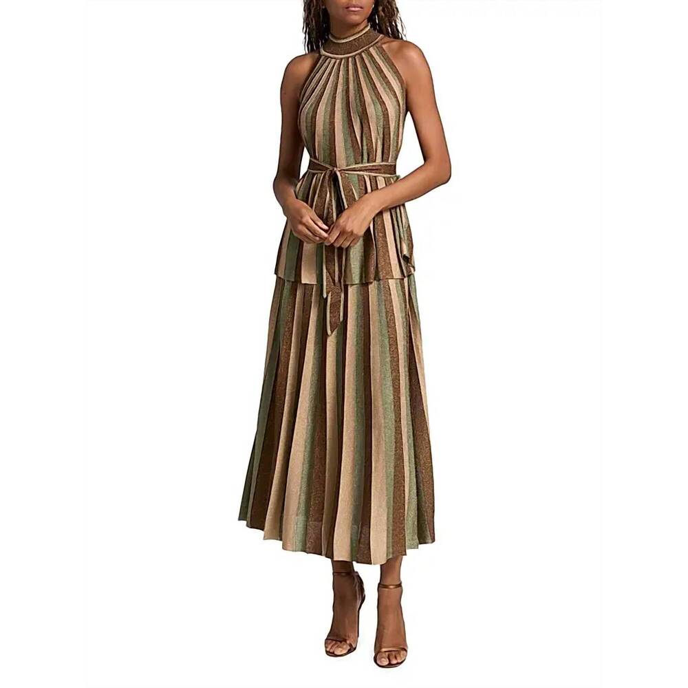 NEW ZIMMERMANN hypnotic midi skirt in metallic green stripe